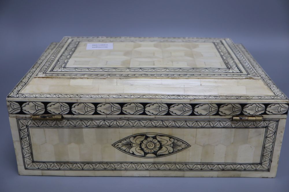 An Eastern bone veneered casket, length 33.5cm